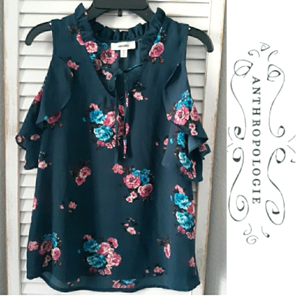 Anthropologie | Meraki Floral Cold Shoulder Top